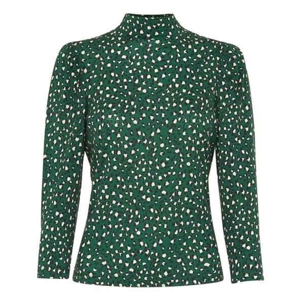 Whistles Womens 2‎ Green Leopard Print High Neck 3/4 Sleeve Shirt - Picture 1 of 12